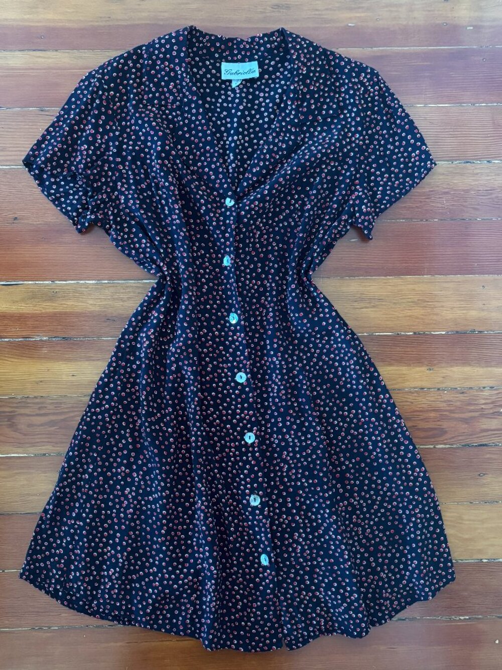 Gabriella 90s Vintage Polka Dot Button Front Shirt Dress Grunge MEDIUM